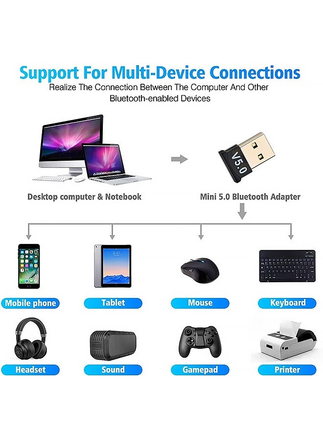 Bluetooth Adapter for PC, USB Bluetooth Adapter 5.0 Transmitter Bluetooth Dongle Stick Bluetooth Receiver Adapter for PC Notebook - Image 5